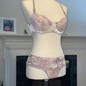 Crushed velvet bra and thong set